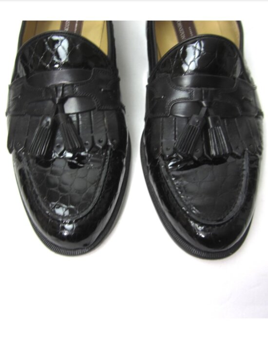 Johnston & Murphy Made Italy Mens Sz 12 M EUC Croc Black Patent Leather Loafers main image 5